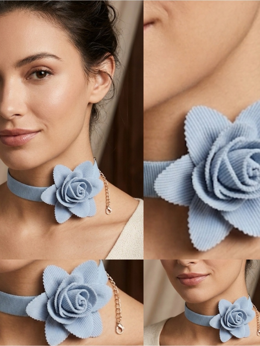 Altar'd State Light Blue Rose Cord Choker Necklace